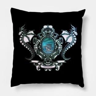 Wonderful ice dragon in a winter landscape Pillow