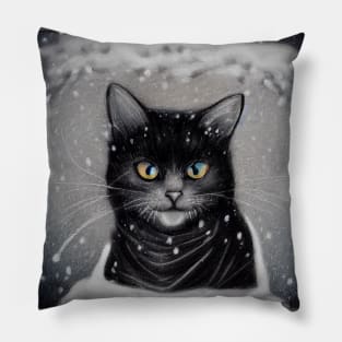 Cozy Cat in a Snowing Day Pillow