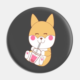 Kawaii Shiba Inu japanese dog drinking bubble boba tea Pin