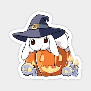 White Lop Bunny on a Pumpkin Magnet