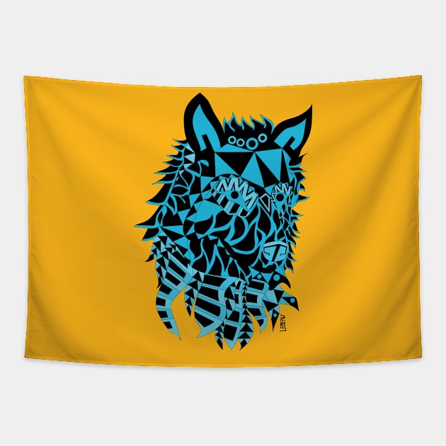 lone wolf ecopop in renegade tribal totonac pattern Tapestry by jorge_lebeau