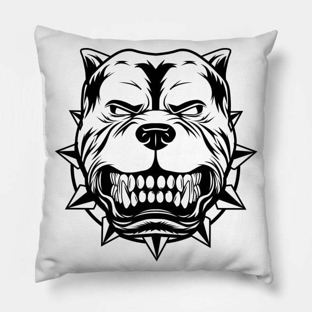 Angry pitbull dog Pillow by mounier