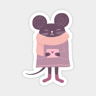 Cute purple girl mouse with love letter Magnet