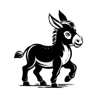 Cute Black and White Donkey Cartoon Animal Art T-Shirt