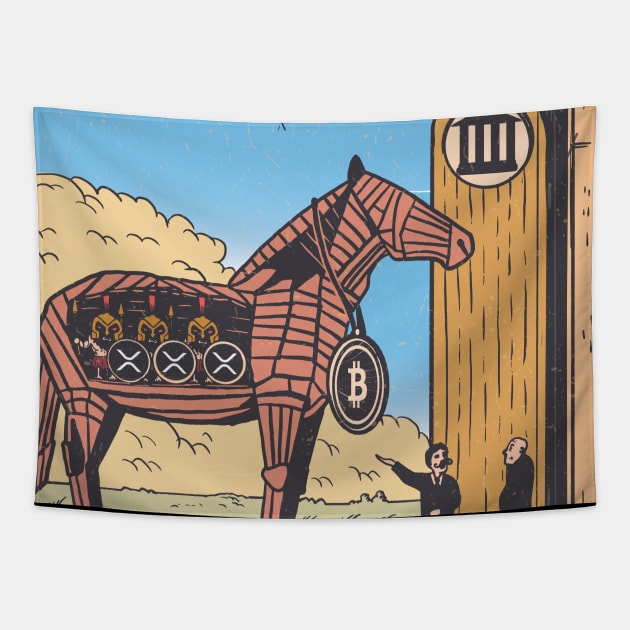 XRP Army Bitcoin Trojan Horse Cryptocurrency Tapestry by UNDERGROUNDROOTS