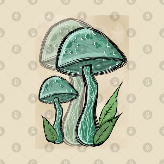 Green Wild Mushroom, Vintage Portrait Style by Tenpmcreations