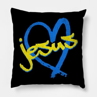 I Love Jesus Vintage 80's & 90's Yellow and Blue Pillow