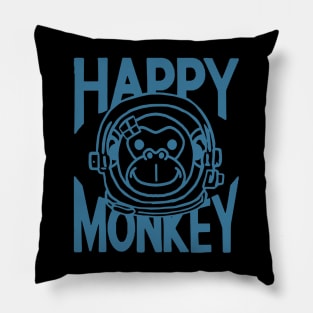 A Space Monkey Is A Happy Monkey Retro Blue Pillow