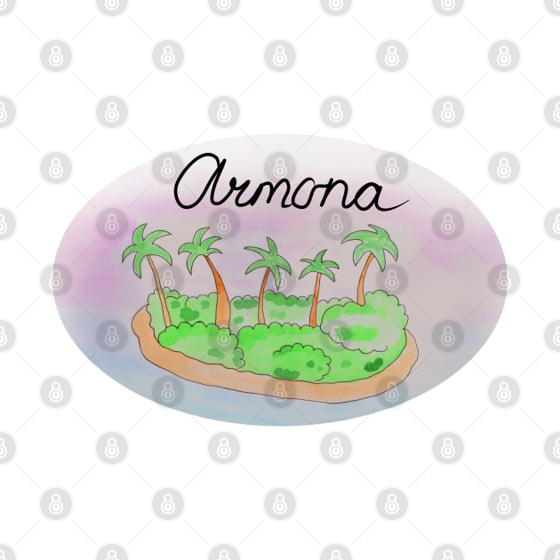 Armona watercolor Island travel, beach, sea and palm trees. Holidays and rest, summer and relaxation by grafinya