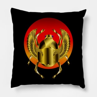 Winged Beetle  Sun Disk - Gold Pillow