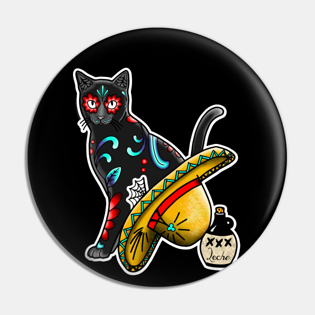 Gato En Un Sombrero Day Of The Dead Cat Dia De Los Muertos Sugar Skull Kitty Gato Pin Teepublic Au