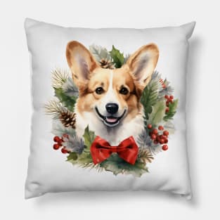 Christmas Corgi Dog Wreath Pillow