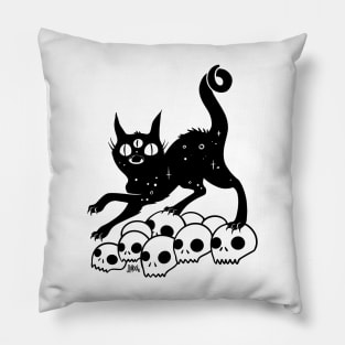 Black Cat On A Pile Of Skulls Magic Witch Art Pillow