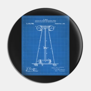 Tesla Transmitter Patent - Electrician Maker Workshop Art - Blueprint Pin