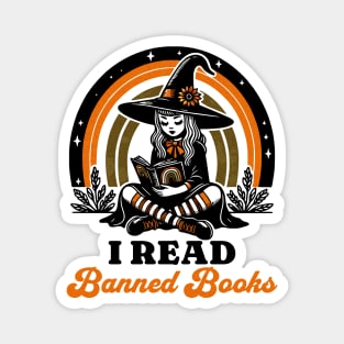 I Read Banned Books Reading Rainbow Bookworm Witch Magnet
