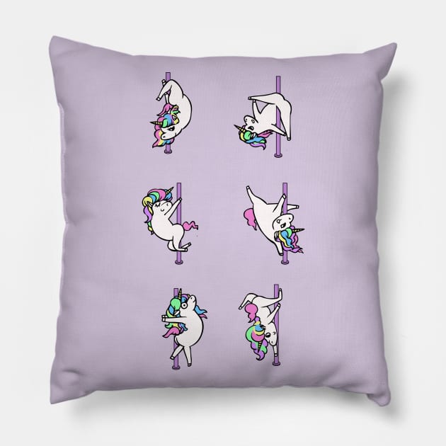 Unicorn Pole Dancing Club Pillow by huebucket