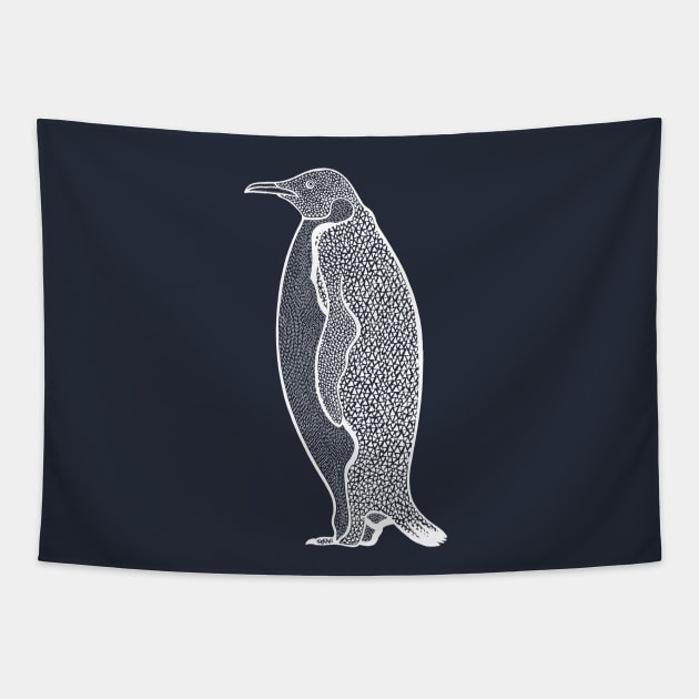 Emperor Penguin Ink Art - on dark colors Tapestry by Green Paladin