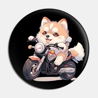 Cartoon Dog Rides Motorcycle to Fun Pin