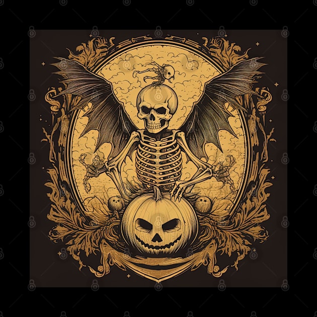 scary skeleton with wings and pumpkin by Maverick Media