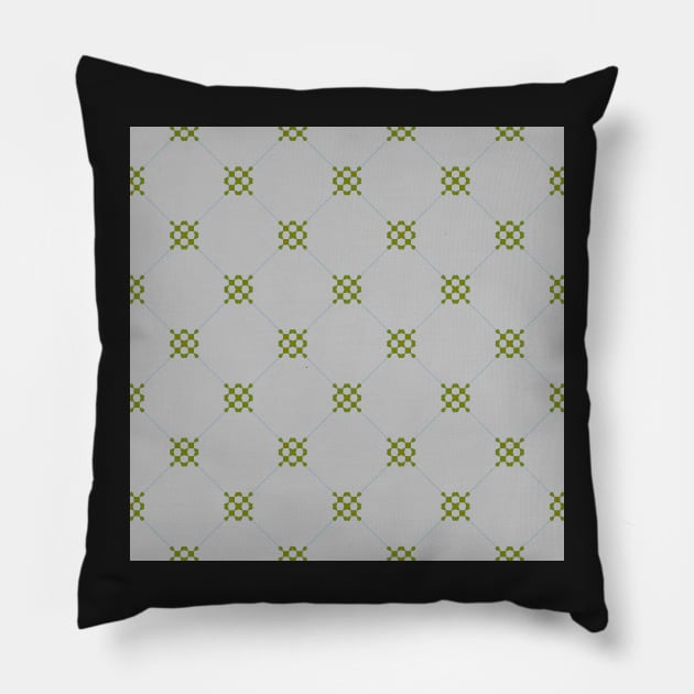 Diamond pattern on a putty colored background with interlocking olive green motif. A simple, classy, no fuss design. Pillow by innerspectrum