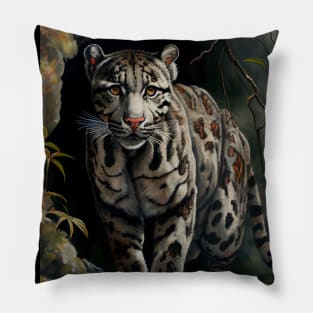 Clouded leopard Oil paint Pillow