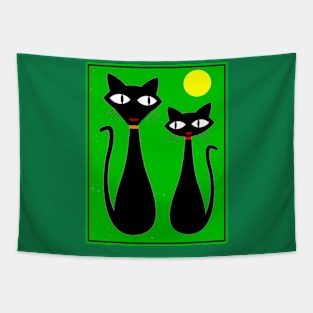 Cat Couple Abstract Whimsical Surreal Print Tapestry