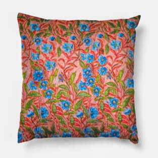 Small blue flowers with a carmine background. Pillow