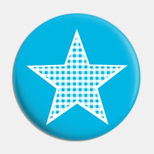 Blue and White Gingham Star Pin