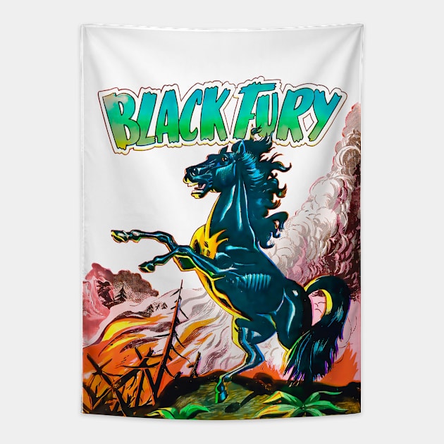 Power Horse Retro Black Fire Fury Forest Comic 1955 Vintage Cover Book Tapestry by REVISTANGO