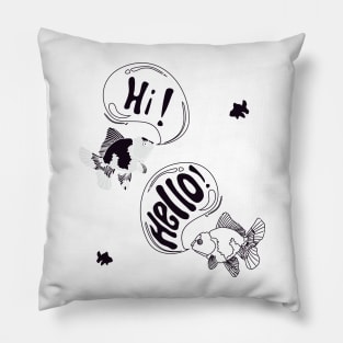 monochrome illustration of two-colored goldfish greeting each other Pillow