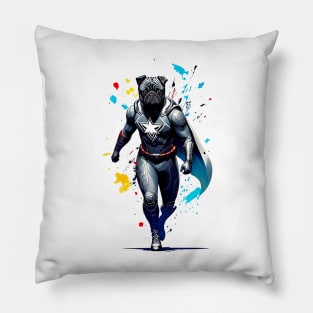 Fearless Super Pug in a Bold Splash Paint Suit Pillow