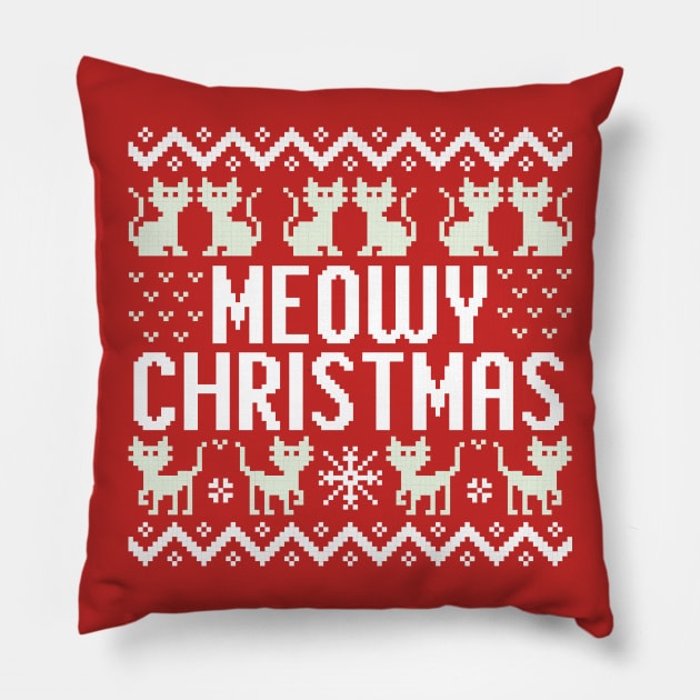 Meowy Christmas Pillow by DetourShirts