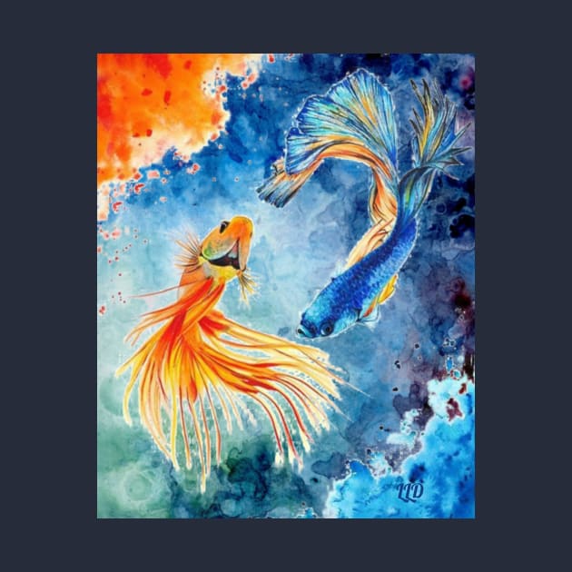 Watercolor Siamese Fighting Fish by LittleLuxuriesDesigns