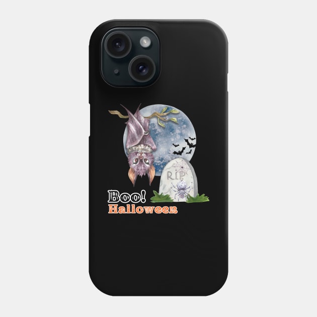 Boo! Halloween, a Bat and a Grave Phone Case by annarstica