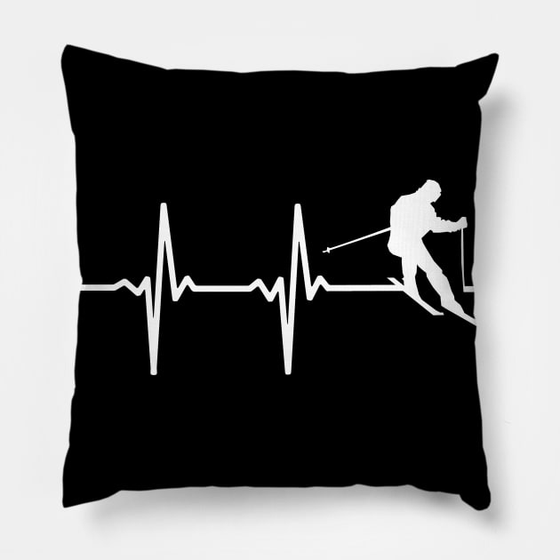 Skiing - Ski Heartbeat Gift For Skiers Pillow by OceanRadar