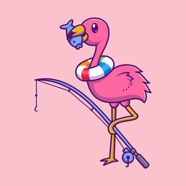 Cute Flamingo Eating Fish Cartoon by Catalyst Labs