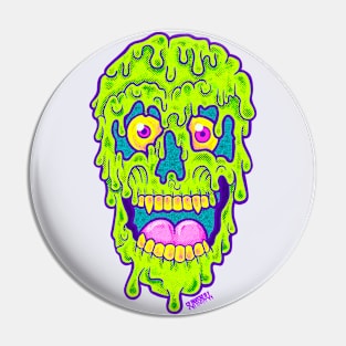 Neon slime drip spooky skull Pin