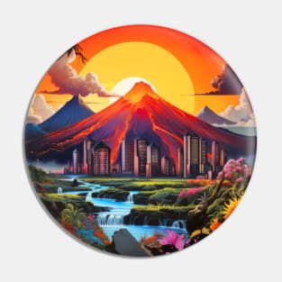 Volcano Landscape Concept Abstract Colorful Scenery Painting Pin