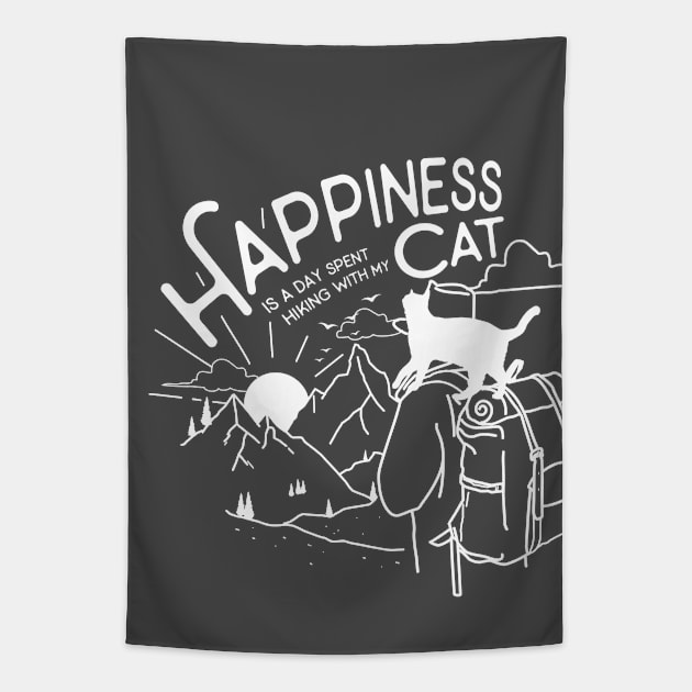 Happiness Is A Day Spent Hiking With My Cat | Hikers and Cats Lover Gift Tapestry by Fitastic