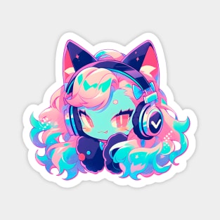 Cat Girl With Headphones Magnet