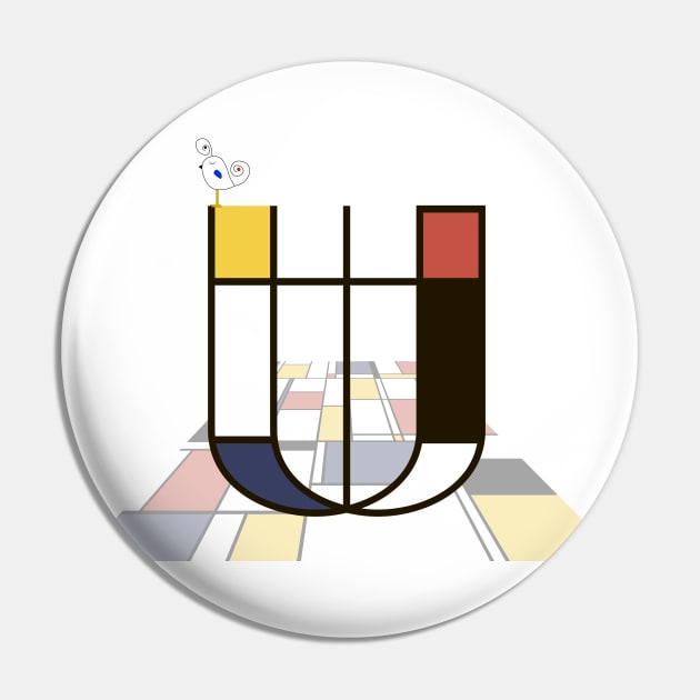 Abstract Art Monogram - Artsy Letter "U" Pin by funfun