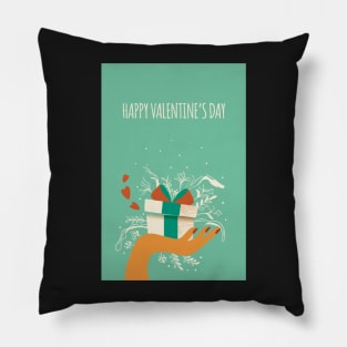 Cute valentine picture with hand holding a Valentine gift Pillow