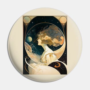 Girl In Space Art Nouveau Alphonse Mucha Inspired Design Pin