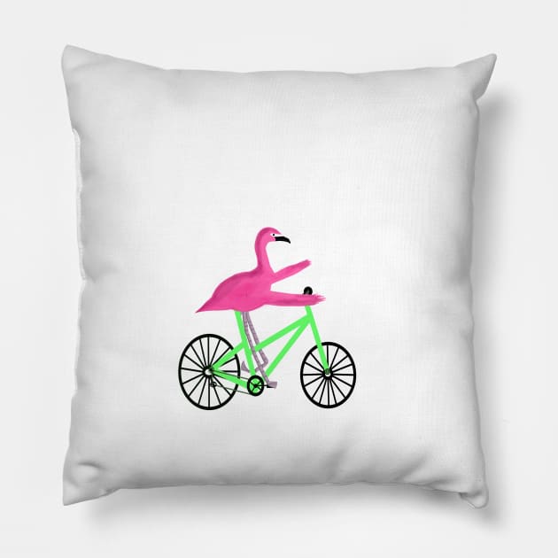 Flamingo On A Bicycle Pillow by CatGirl101