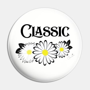 Classic Daisy Black n White Seamless Design Print Pattern Pin