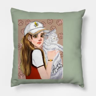 Girl and cat 😻 Pillow