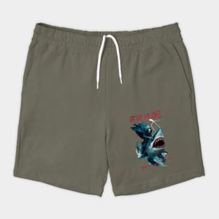 Fear No One Design: Grim Reaper Riding a Shark with Dark Ocean Waves Shorts