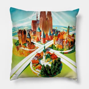 Vintage Travel Poster Germany Churches Castles and Cathedrals Pillow