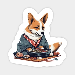 Corgi Eating Sushi Magnet