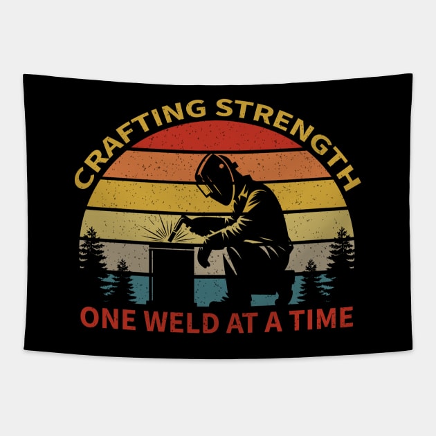 Retro Funny Welder Vintage Blacksmith Humor Welding Nostalgia Tapestry by Graphic Monster